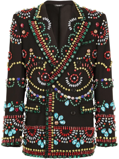 Shop Dolce & Gabbana Sicilia-fit Embellished Double-breasted Blazer In Black