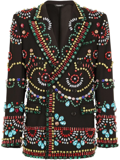 Dolce & Gabbana Gemstone-embellished Double-breasted Blazer In Black