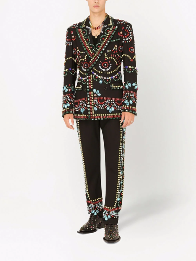 Dolce & Gabbana Gemstone-embellished Double-breasted Blazer In Black