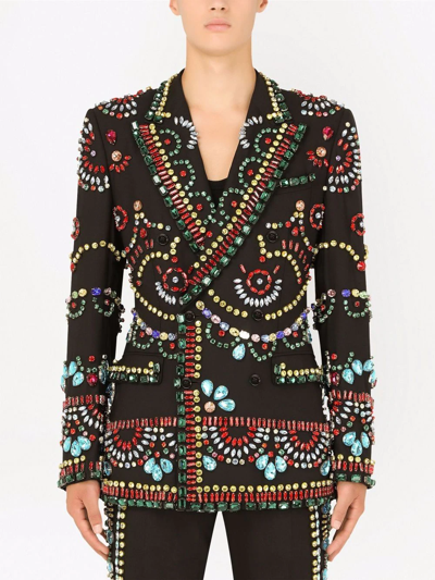 Shop Dolce & Gabbana Sicilia-fit Embellished Double-breasted Blazer In Black