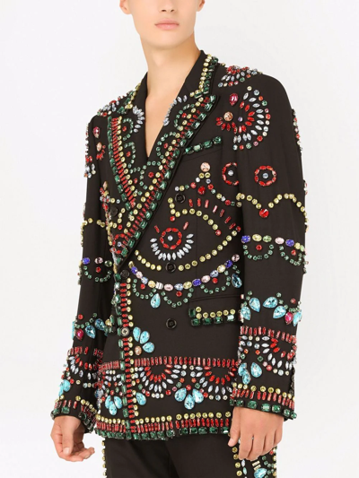 Dolce & Gabbana Gemstone-embellished Double-breasted Blazer In Black