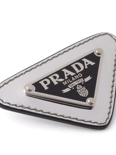 Shop Prada Triangle Logo Brooch In Silver