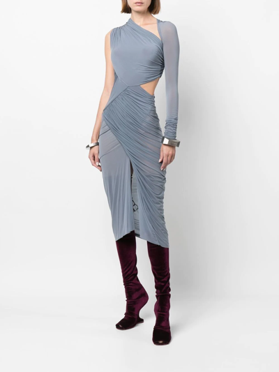 Shop Rick Owens Asymmetric Draped Dress In Blue