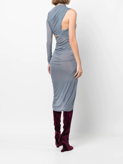 Shop Rick Owens Asymmetric Draped Dress In Blue