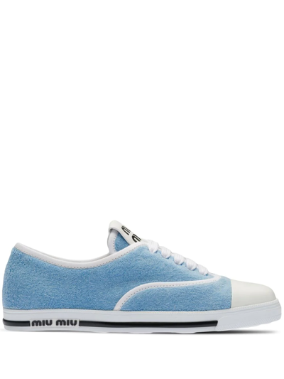 Shop Miu Miu Terry Cloth Low-top Sneakers In Blue