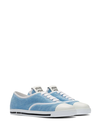 Shop Miu Miu Terry Cloth Low-top Sneakers In Blue