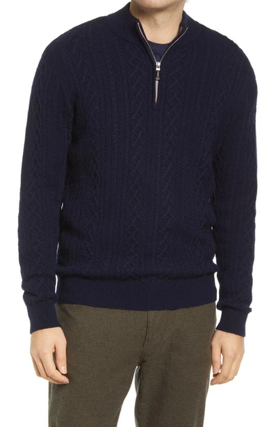 Shop Peter Millar Crown Cable Wool & Cashmere Quarter Zip Sweater In Navy