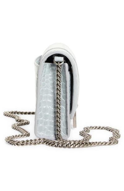 Shop Balenciaga Hourglass Croc Embossed Leather Wallet On A Chain In Ash Blue