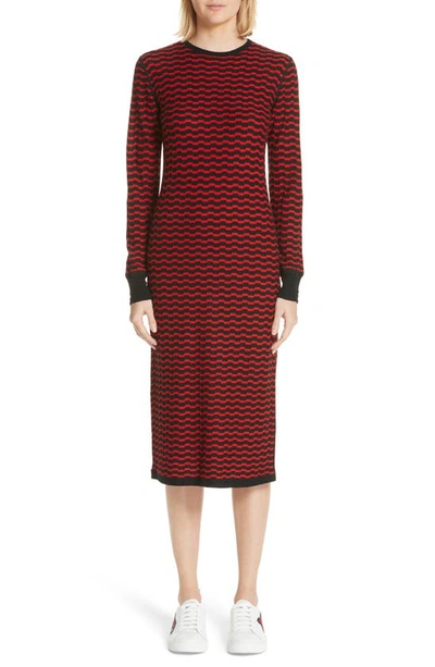 Shop Marc Jacobs Stripe Wool Sweater-dress In Black/ Red