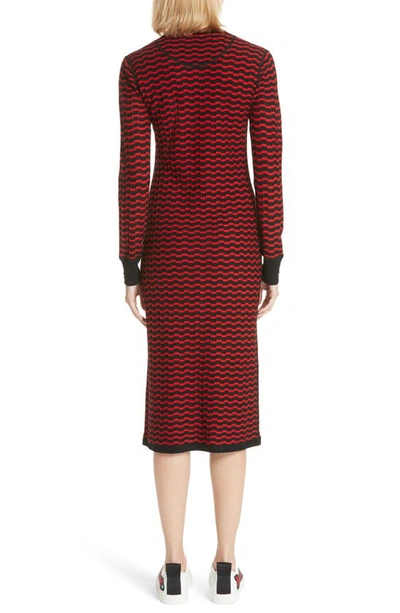 Shop Marc Jacobs Stripe Wool Sweater-dress In Black/ Red