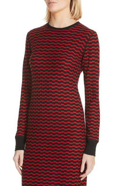 Shop Marc Jacobs Stripe Wool Sweater-dress In Black/ Red