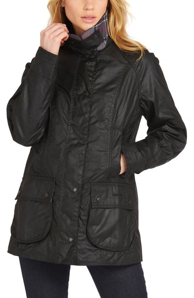 Shop Barbour Beadnell Waxed Cotton Jacket In Black
