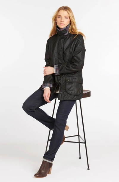 Shop Barbour Beadnell Waxed Cotton Jacket In Black