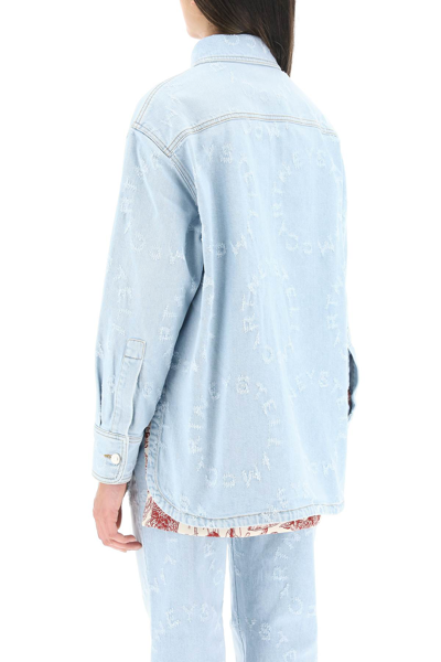 Shop Stella Mccartney Denim Overshirt With Logo Laser In Light Blue