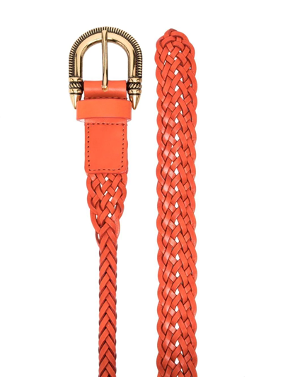 Shop Etro Woven Leather Belt In Orange