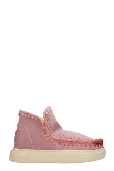 Shop Mou Bold Sneaker Low Heels Ankle Boots In Rose-pink Suede