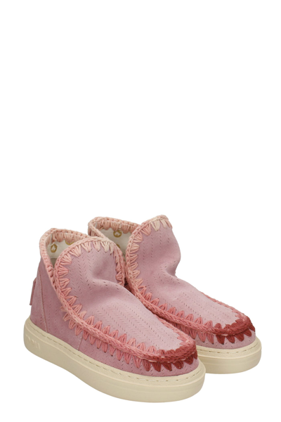 Shop Mou Bold Sneaker Low Heels Ankle Boots In Rose-pink Suede