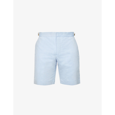 Shop Orlebar Brown Harrop Cotton And Linen-blend Shorts In Light Blue