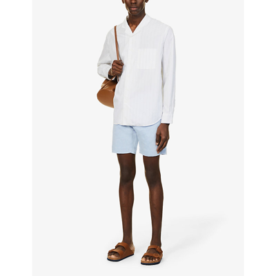 Shop Orlebar Brown Harrop Cotton And Linen-blend Shorts In Light Blue