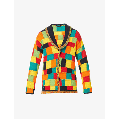 Shop Alanui Rise And Shine Checked Cotton And Linen-blend Cardigan In Multicolour