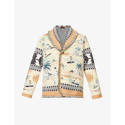 Shop Alanui Waikiki Island-print Wool, Cashmere, Silk And Cotton-blend Cardigan In Multicolour