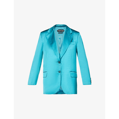 Shop Tom Ford Single-breasted Woven Blazer In Blue Bird