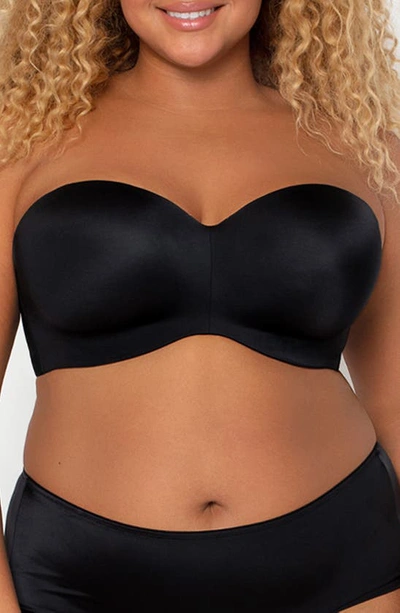 Shop Curvy Couture Strapless Underwire Push-up Bra In Black Hue