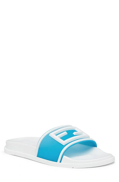 Shop Fendi Baguette Slide Sandal In White/ Blue