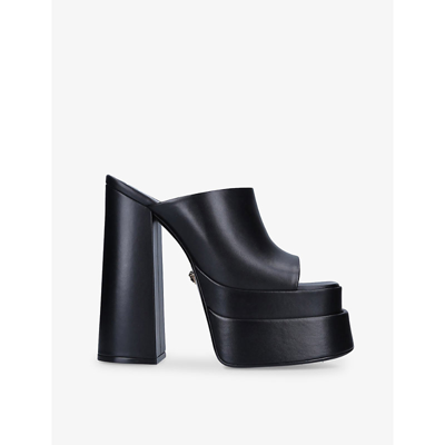 Shop Versace Branded Chunky Leather Platform Mules In Black
