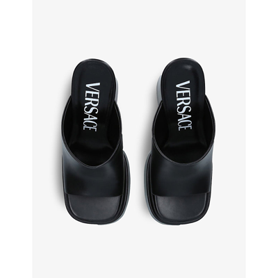 Shop Versace Branded Chunky Leather Platform Mules In Black