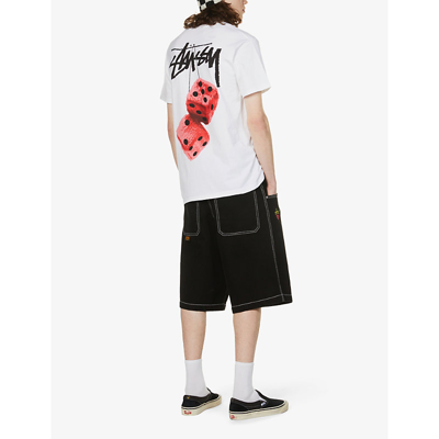 Shop Stussy Fuzzy Dice Graphic-print Cotton-jersey T-shirt In White