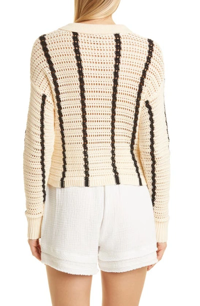 Shop Monrow Vertical Stripe Organic Cotton Crochet Cardigan In Buttercream/ Black