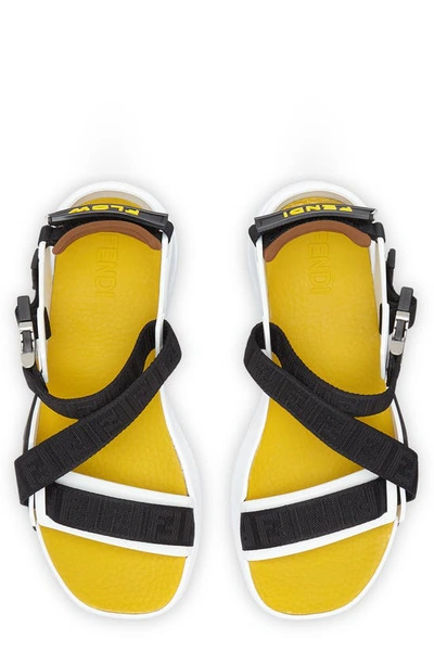 Shop Fendi Ff Flow Sandal In White/ Yellow/ Black