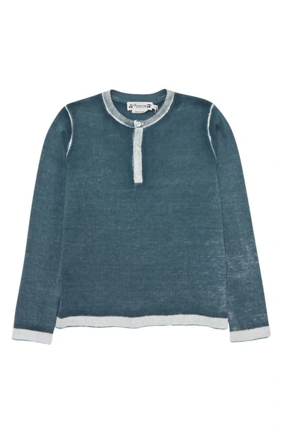 Shop Bonpoint Kids' Azar Cotton Henley Sweater In 071 Bleu Ardoise