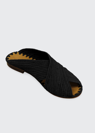 Shop Carrie Forbes Arielle Woven Raffia Crisscross Sandals In Black