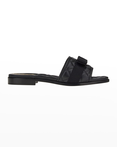 Ferragamo Love Cq Quilted Leather Flat Sandals In Nero
