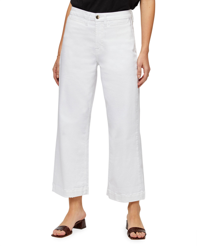 Shop Jen7 Cropped Wide-leg Jeans With Distressed Hem In White