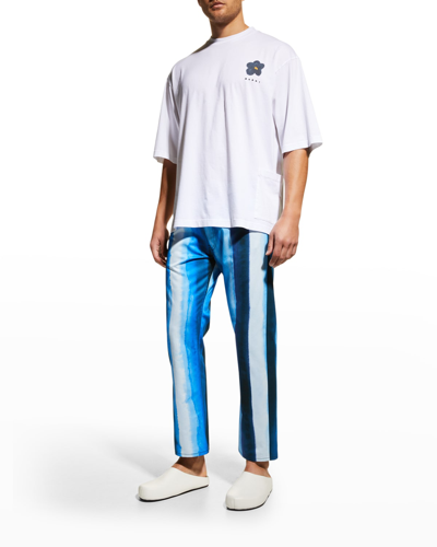 Shop Marni Men's Painted Stripe Straight-leg Jeans In Royal/blue