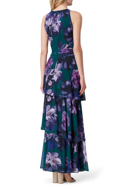 Shop Tahari Sleeveless Tiered Floral Maxi Dress In Purple Green Floral