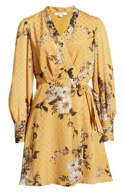 Shop Btfl-life Floral Long Sleeve Wrap Minidress In Mustard