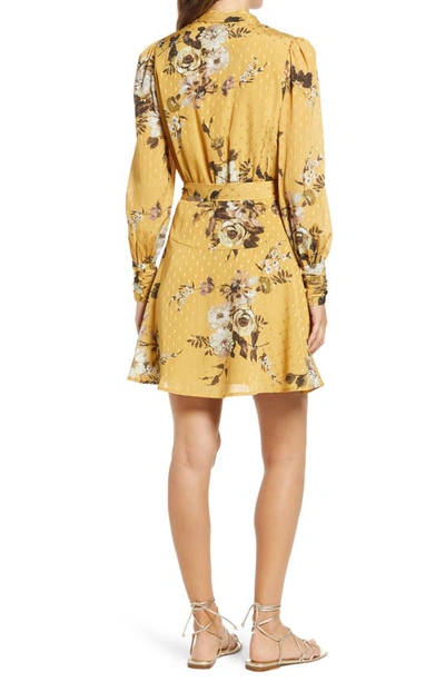 Shop Btfl-life Floral Long Sleeve Wrap Minidress In Mustard