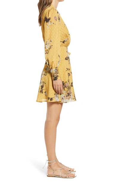 Shop Btfl-life Floral Long Sleeve Wrap Minidress In Mustard