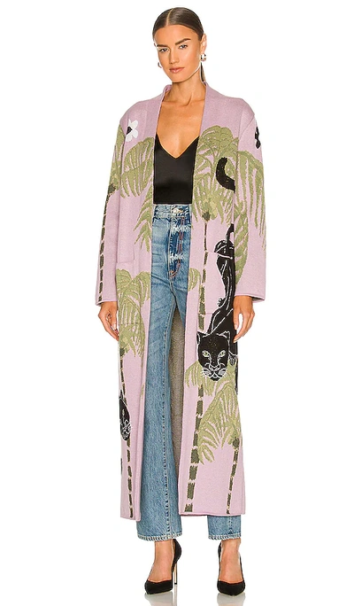 Hayley Menzies Prowling Panther Cotton Jacquard Duster Cardigan In Purple