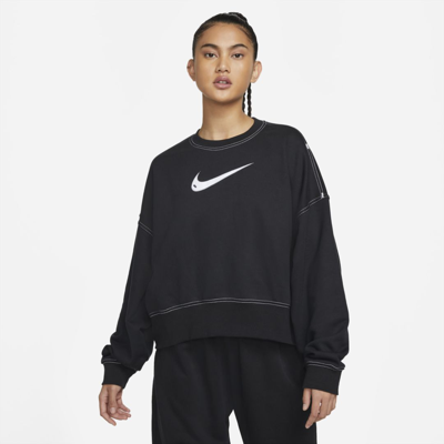Shop Nike Women's  Sportswear Swoosh Cropped Crew Sweatshirt In Black