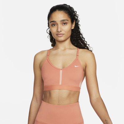 Shop Nike Women's Indy Light-support Padded V-neck Sports Bra In Orange