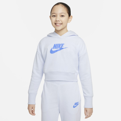 Shop Nike Sportswear Club Big Kids' French Terry Cropped Hoodie In Football Grey,university Blue
