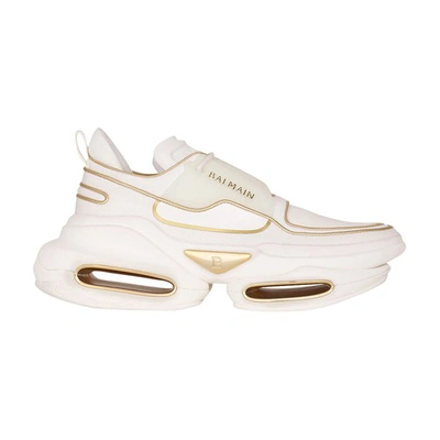 Shop Balmain Leather And Neoprene B-bold Low-top Sneakers In Blanc Or