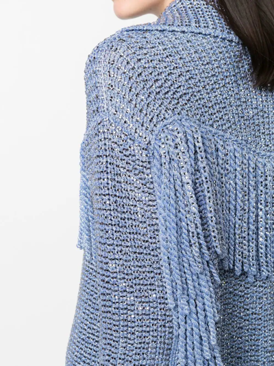 Shop Ermanno Scervino Fringe-detail Single-breasted Coat In Blue