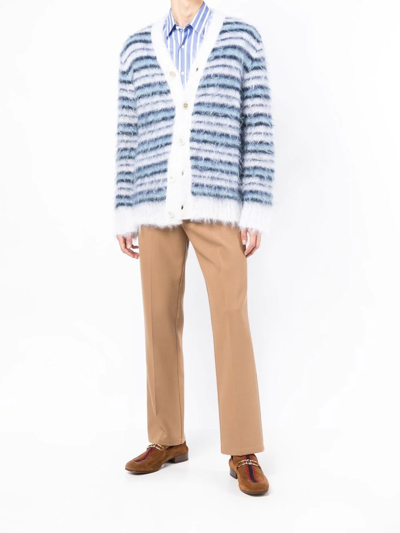 Shop Marni Striped V-neck Cardigan In Blue