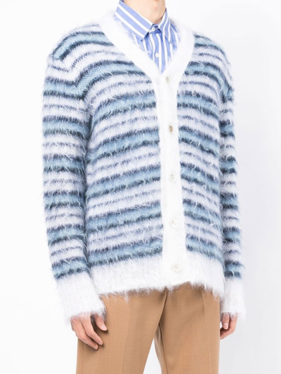 Shop Marni Striped V-neck Cardigan In Blue